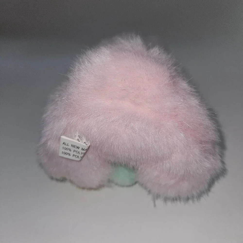 Pink Bunny Rabbit Plush Yellow Green Satin Pom Stuffed Animal Toy Easter w/TAG